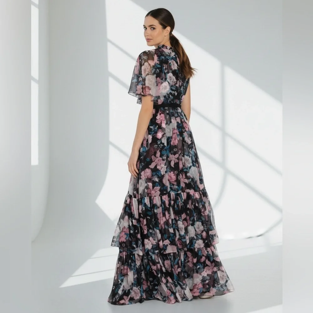 NWT ERDEM Natalina One-sleeve Silk-voile Floral Gown in Pink Dust Bouquet Sz 6 - Picture 7 of 17